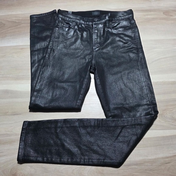 Citizens of Humanity Rocket Ankle Jeans Womens 26 Black Coated Metallic 1759-805
